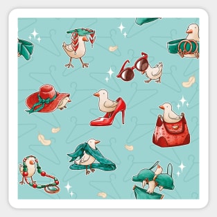 Fashion Bird Pattern - Teal & Red Sticker